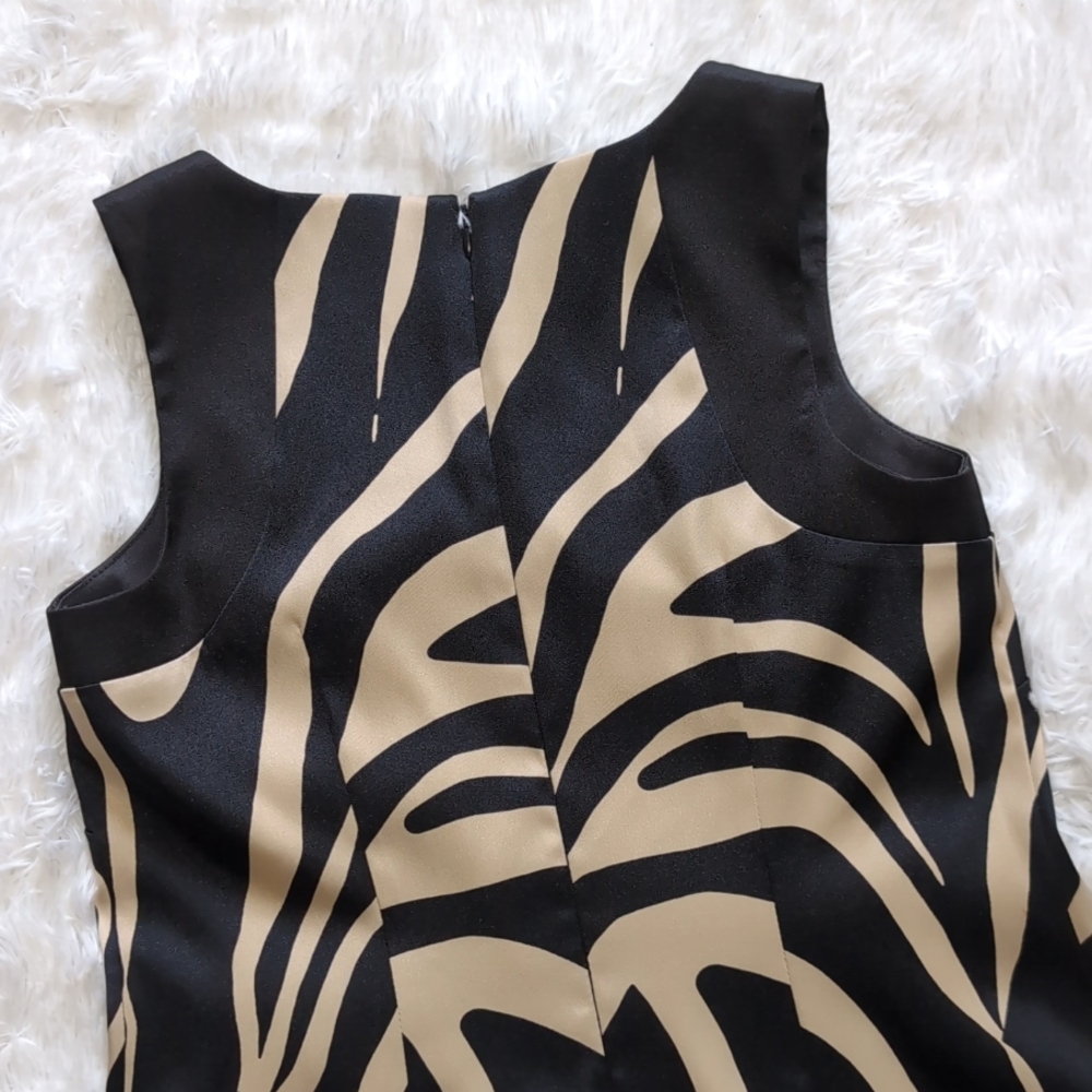 Y2K Alyx Limited Satin Zebra Print Black & Tan Shift Cocktail Dress Size 6 - Picture 5 of 12